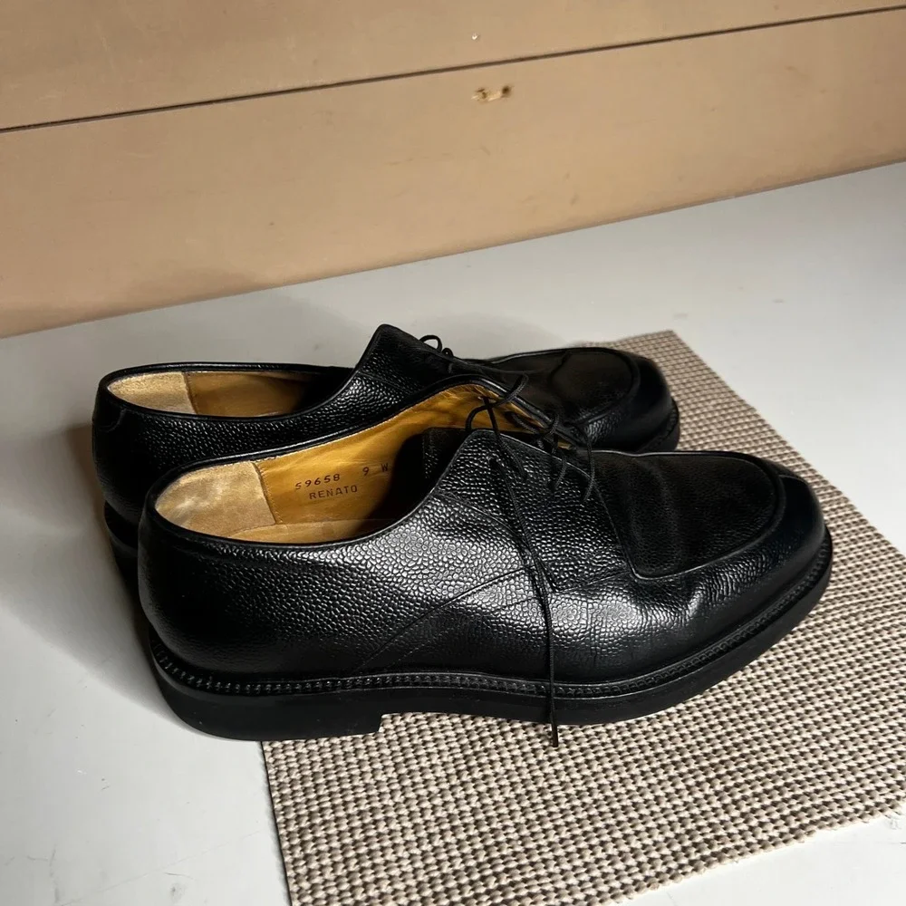 Bruno Magli Renato Black Pebble Grain Leather Split Toe Derby Shoes Mens 9 W